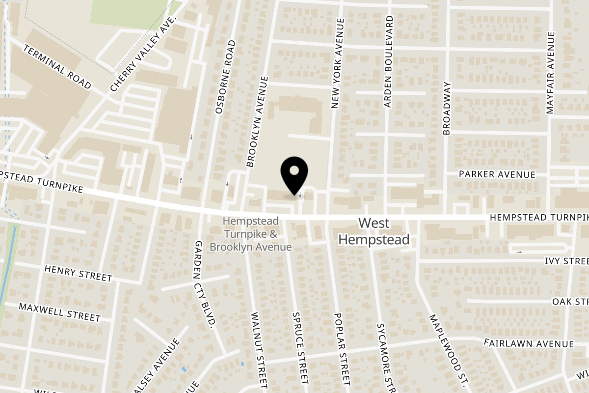 Map showing the location of Big Bang Sushi & Poke on 342 Hempstead Turnpike in West Hempstead